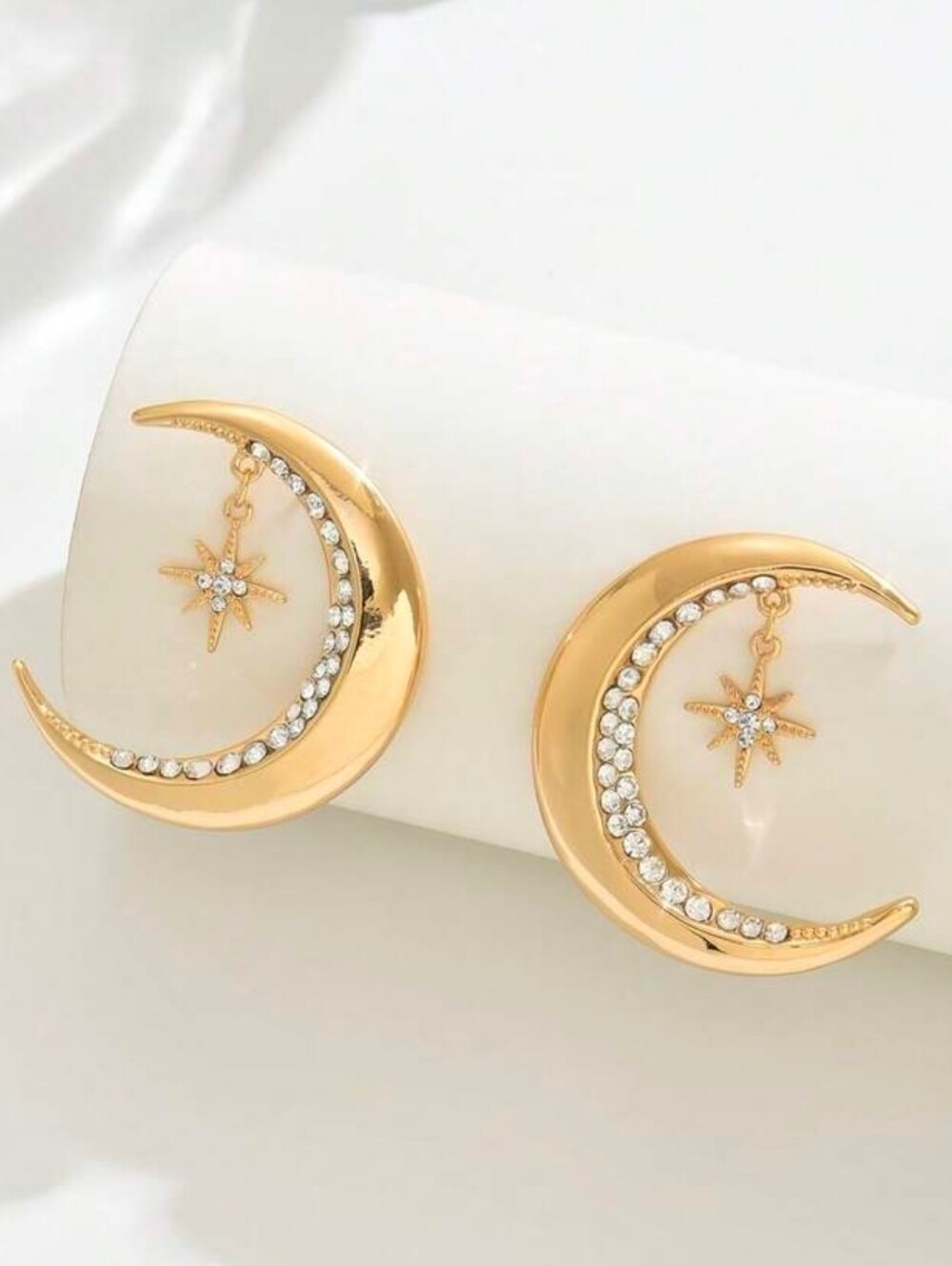 $8 Each Or Bundle 5/$20 Huge Gold Crescent Moon and Star Crystal Drop Earrings